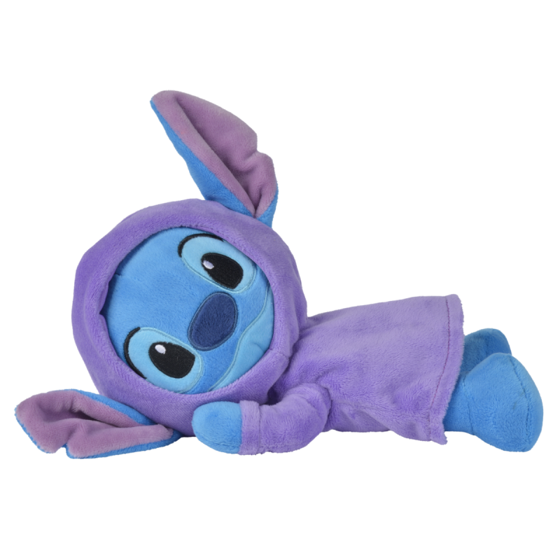  - stitch et angel - peluche allongée réversible bleu violet 25 cm 